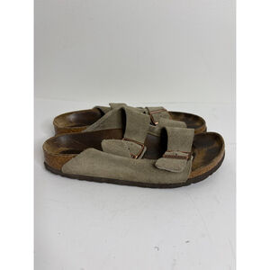 Birkenstock Arizona Sandals Womens 39 8 Taupe Tan Brown Suede Two Strap Slides